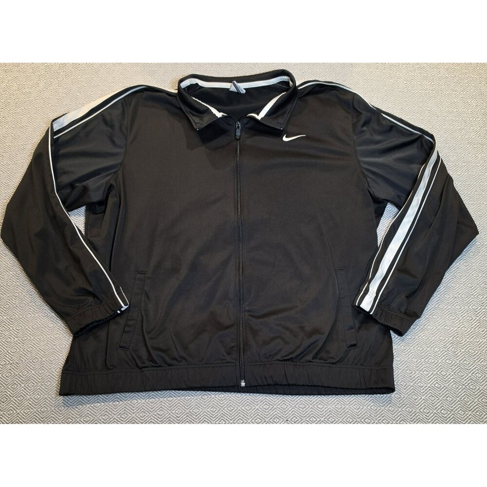 Nike Track Jacket Mens XXL Black White Stripe Full Zip Swoosh